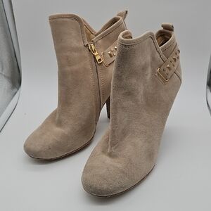 Latigo Beige Suede Ankle Boots with Gold Accents